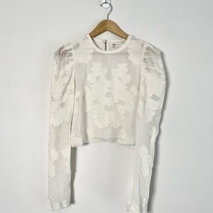 NWT Aritzia Wilfred White Blouse Lace-like Clipped Jacquard Design Long Sleeve